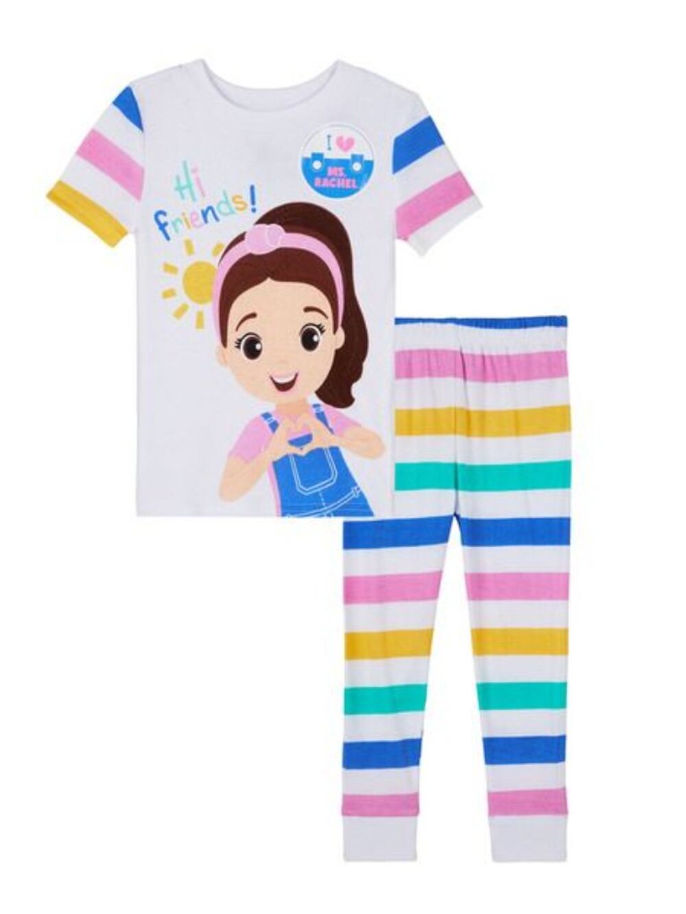 Ms. Rachel Toddler 2 Piece Short Sleeve Top & Pants Pajama Set 4T Rainbow Pastel